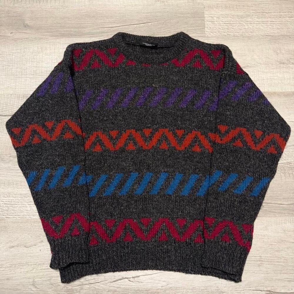 Vintage 80s 90s Preswick & Moore Shetland Wool Geometric Sweater Size Large